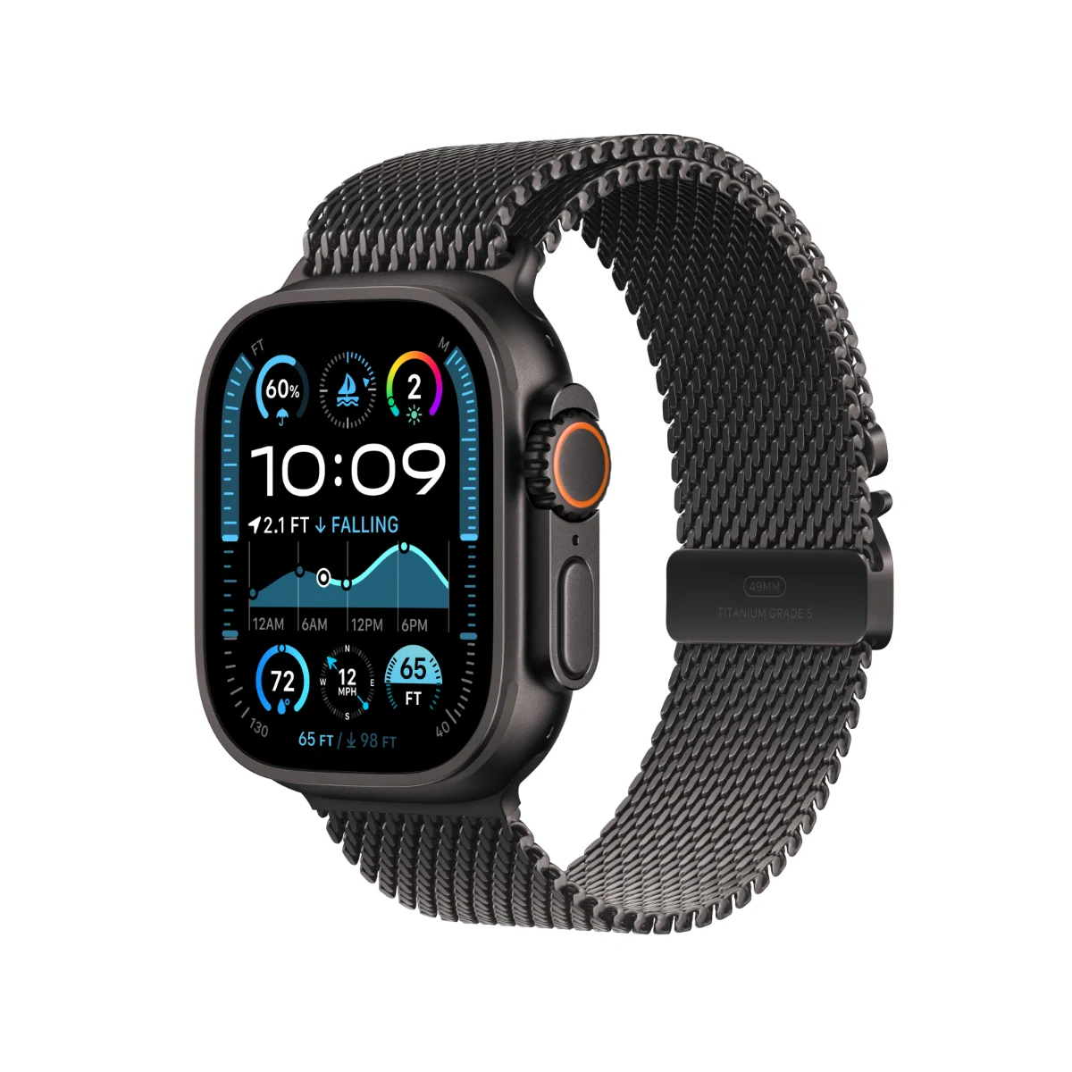 Apple Watch Ultra 2 Black Titanium Case with Black Titanium Milanese Loop - Medium